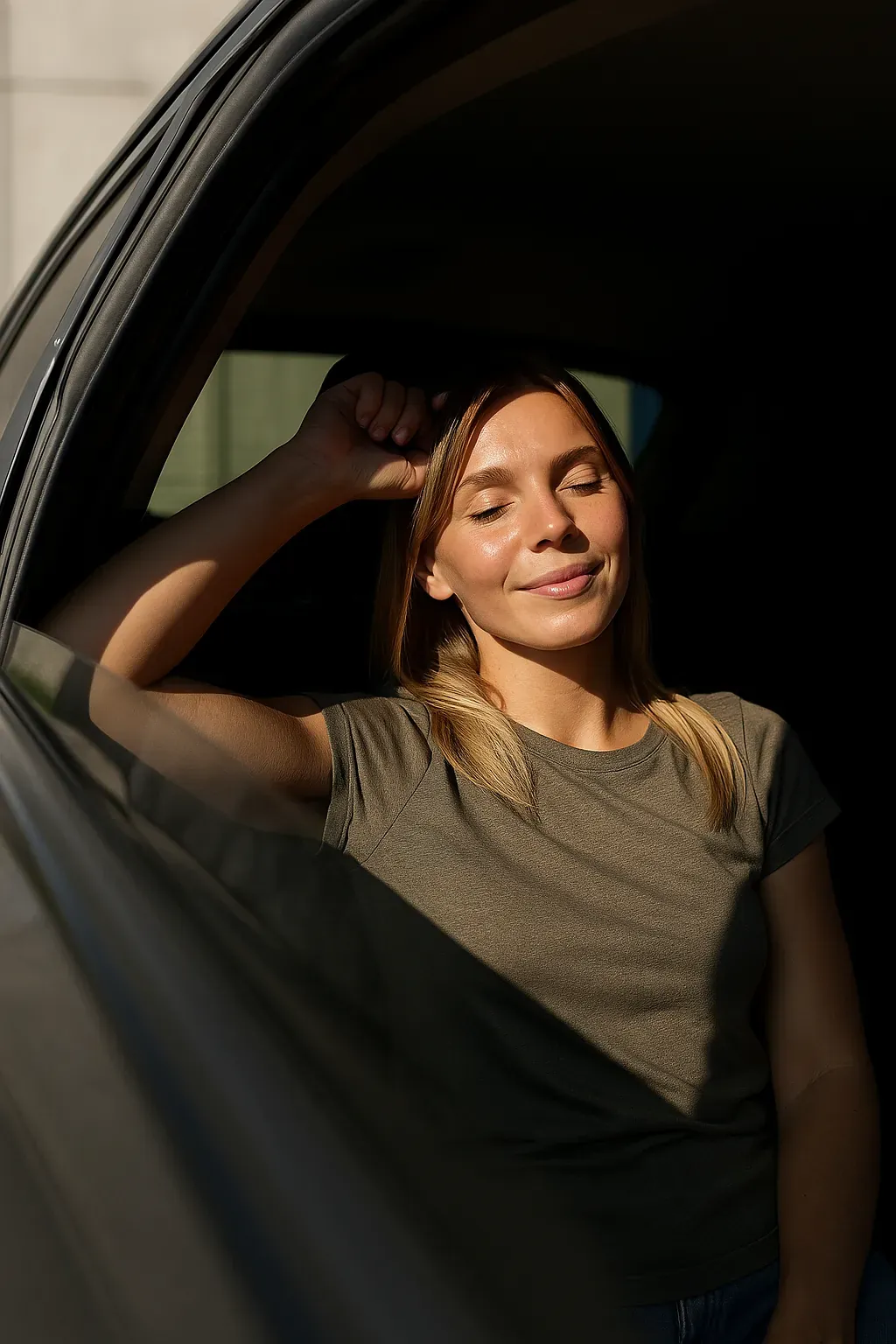 Passenger enjoying a quiet and peaceful ride in an Arrivy vehicle while working on laptop